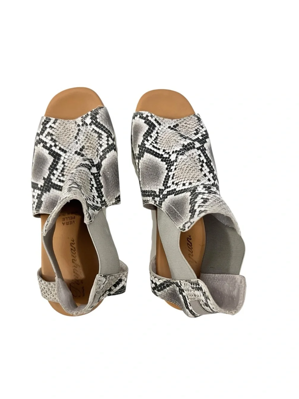 Womens Snake-Print Platform Wedge Sandals in Black & White sz 8